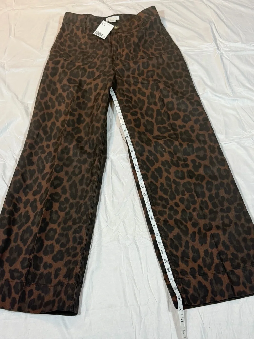 H&M Leopard Print Wide Leg Pants 4 NWT Pleated High Rise Trousers Brown Black - Picture 7 of 8